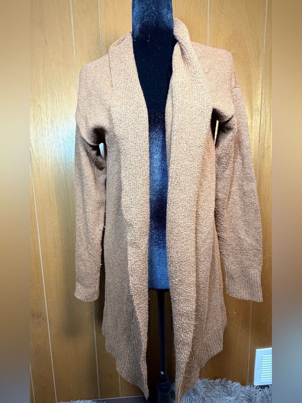 LOFT Cozy Open Front Ribbed Trim Knit Cardigan Sweater Rust Brown Medium